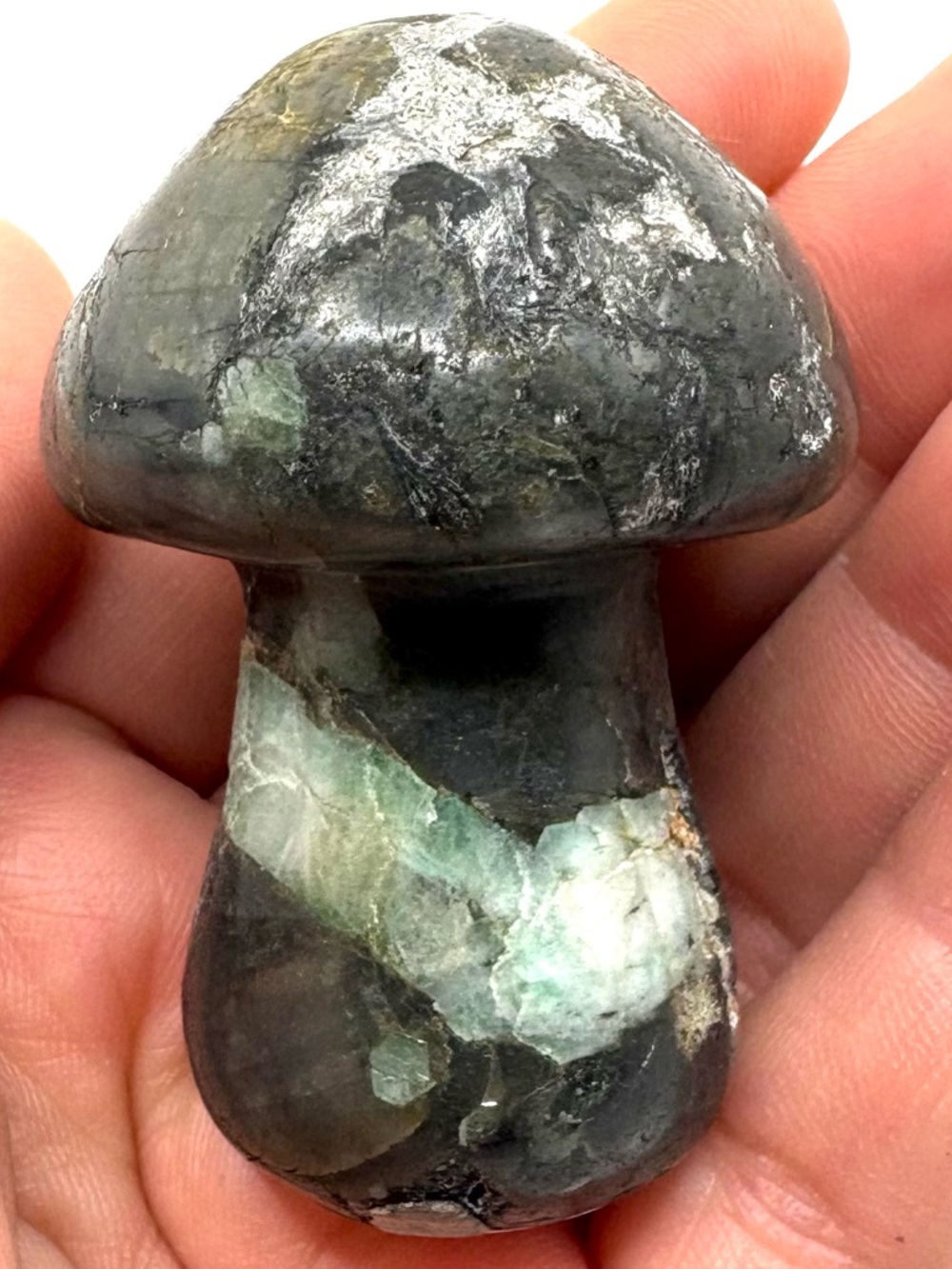 Moss Agate Crystal Mushroom Carving 2.2”